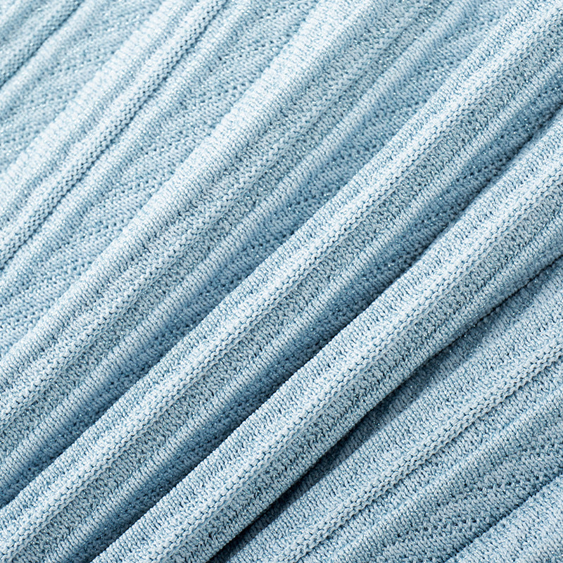 Elegant dress with square neckline, sleeveless, strapless, and pleated, made of high-quality knit fabric