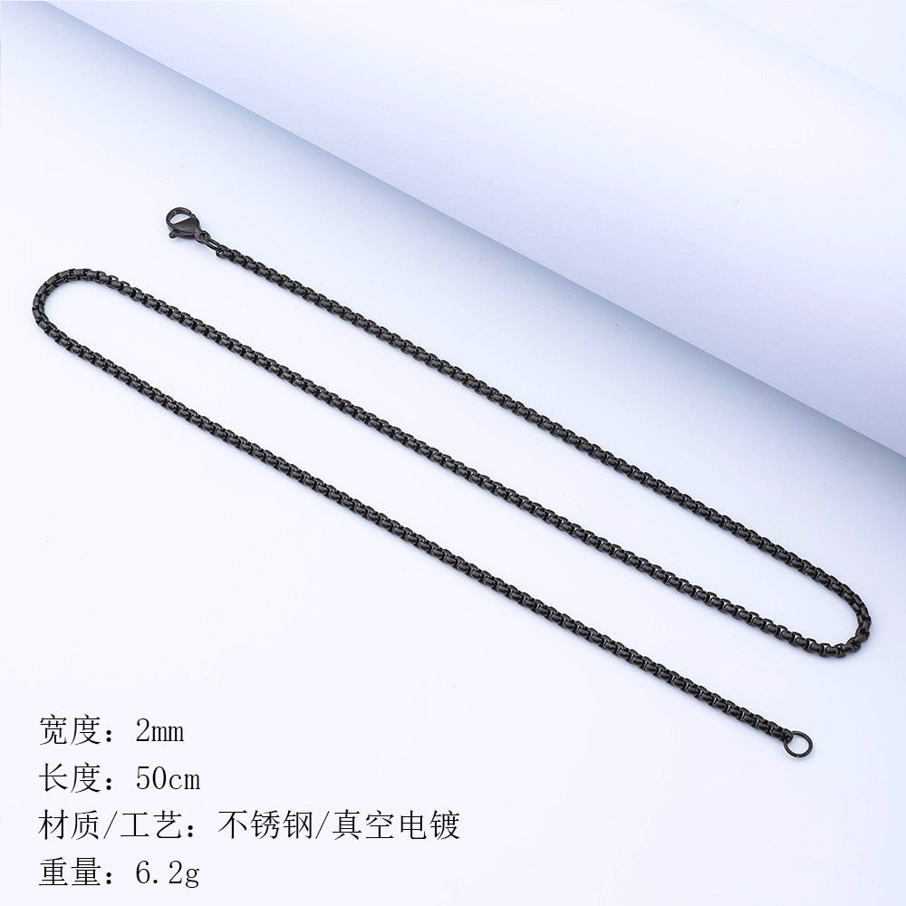 Stainless steel chain square pearl chain men's necklace trendy hip-hop titanium steel jewelry accessories chain cross-border interlocking
