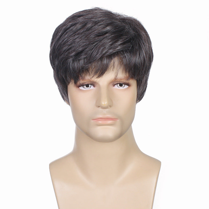 Cross border new European and American wig men's wig fluffy short hair mechanism chemical fiber headband manufacturer wholesale and hair agency