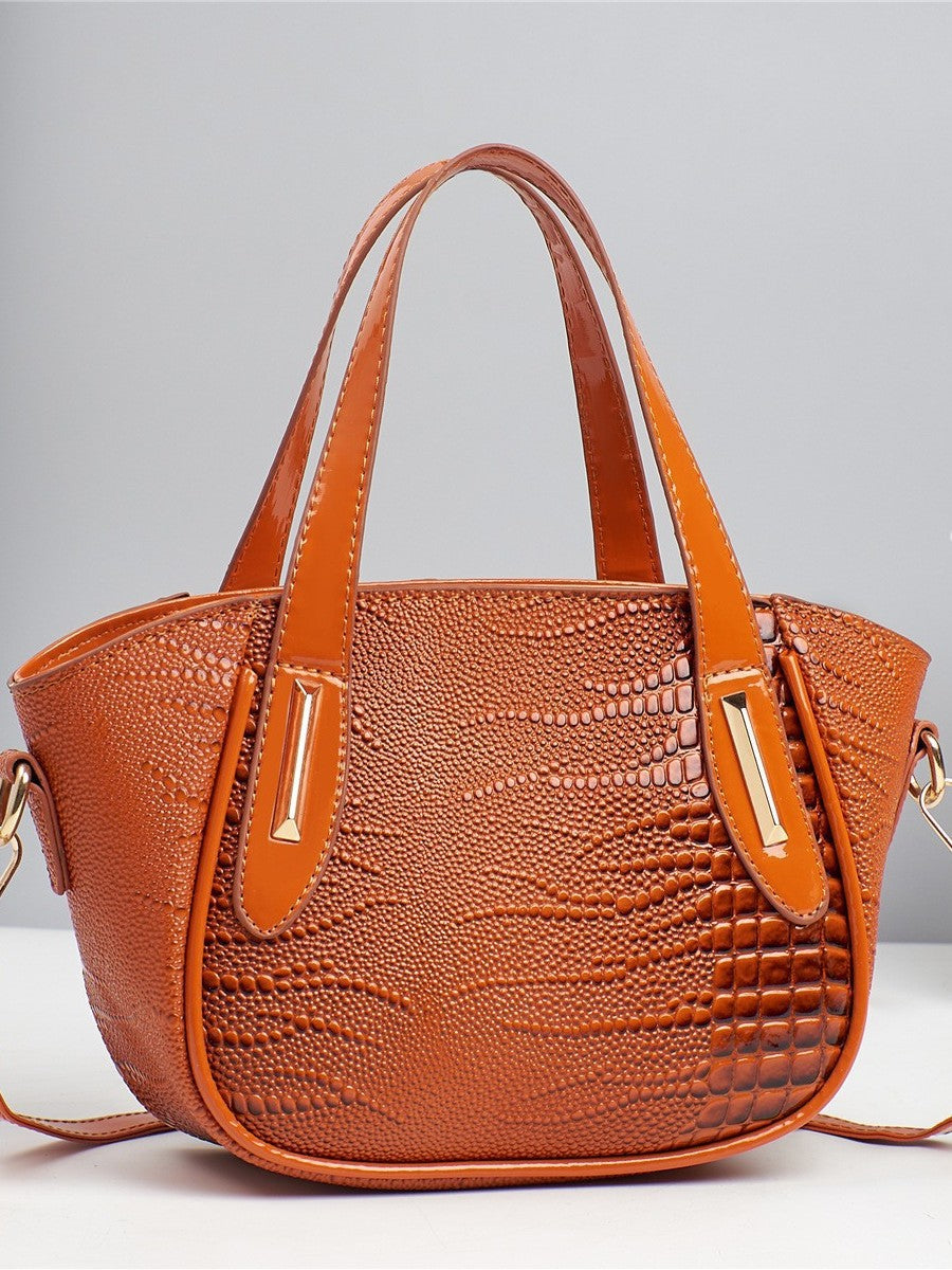 Cross border trendy vegetable basket big bag 2025 new texture shiny leather embossed large capacity single shoulder stylish handbag