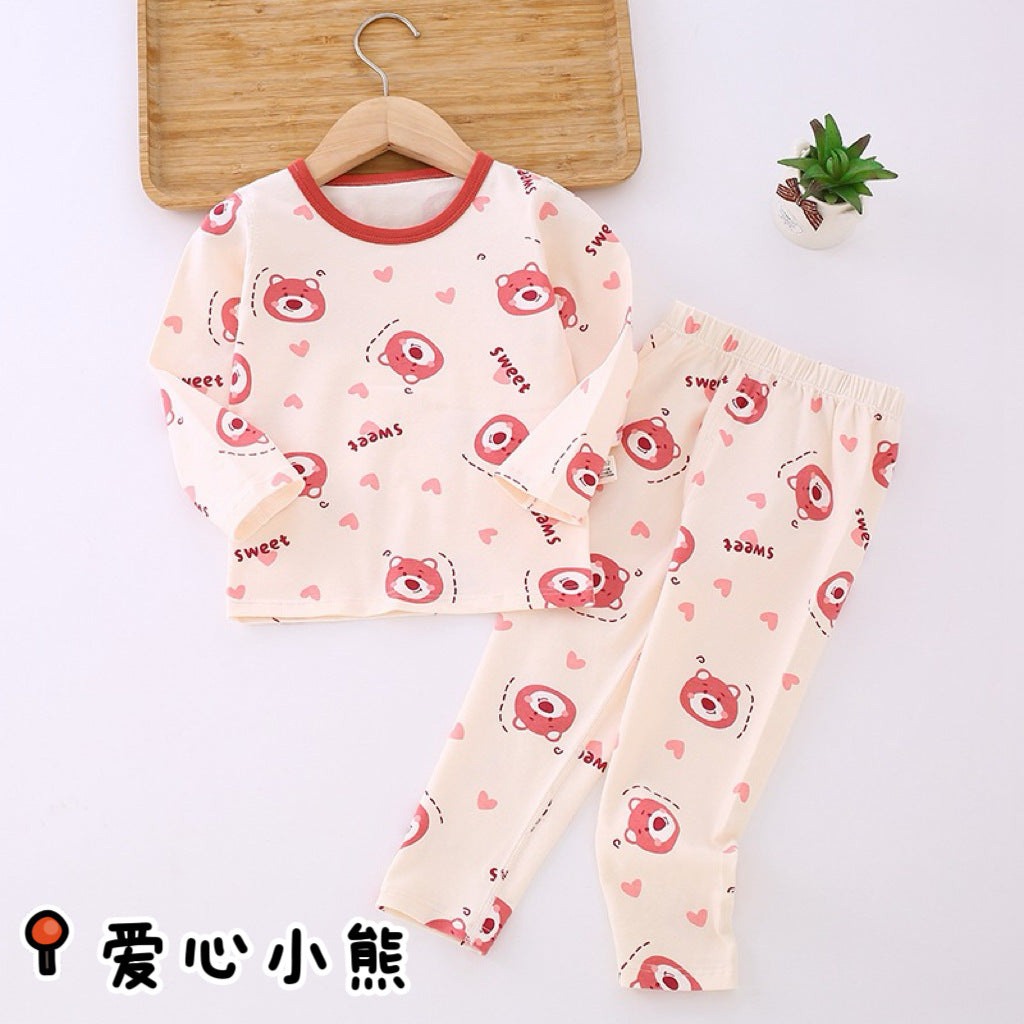 Lycra cotton children's autumn clothes and pants, Class A spring and autumn boys' and girls' pajamas, home clothes, underwear set, Anyang children's clothing