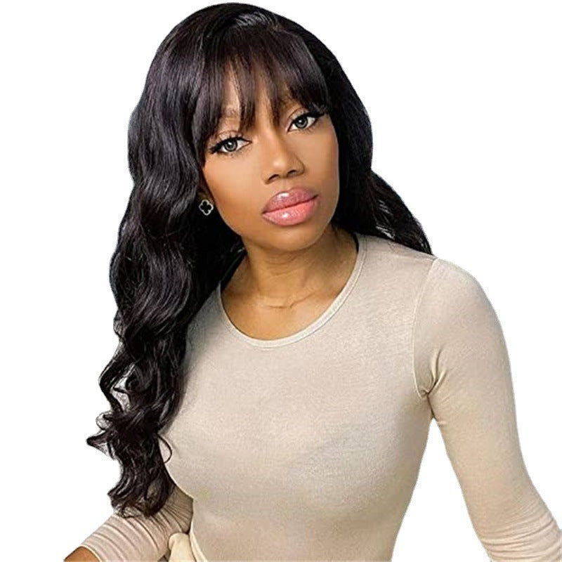 New cross-border European and American wig made of synthetic fiber with bangs, big waves, long curly hair, full head set wigs, wholesale for foreign trade
