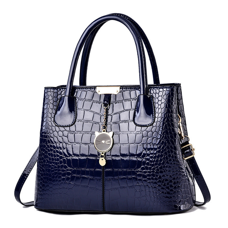 Foreign Trade Women's Bag 2025 New Texture Bright Leather Crocodile Pattern Large Capacity Handbag Trendy Fashion Western Mom Bag