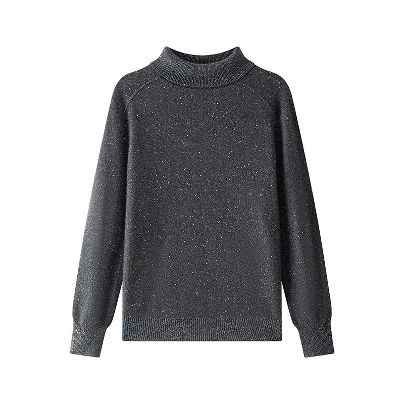 Elegant black turtleneck sweater with long sleeves, 100% cashmere wool