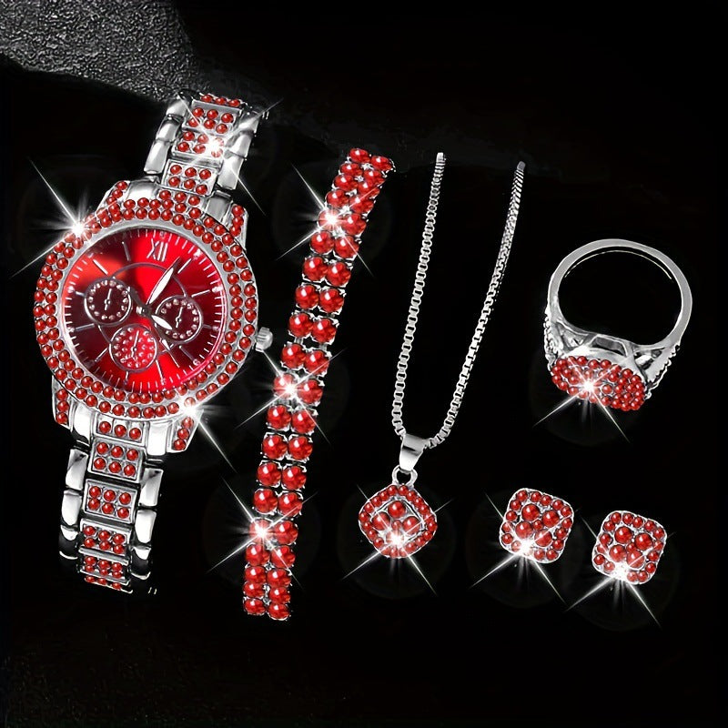 Manufacturer direct sales of new luxury full diamond bracelet watch set for women, exquisite five piece quartz watch set