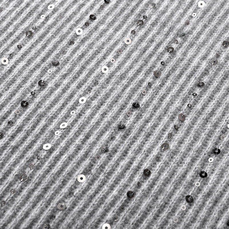 Elegant round-neck sweater, long sleeves, wool knit with pearls, pullover