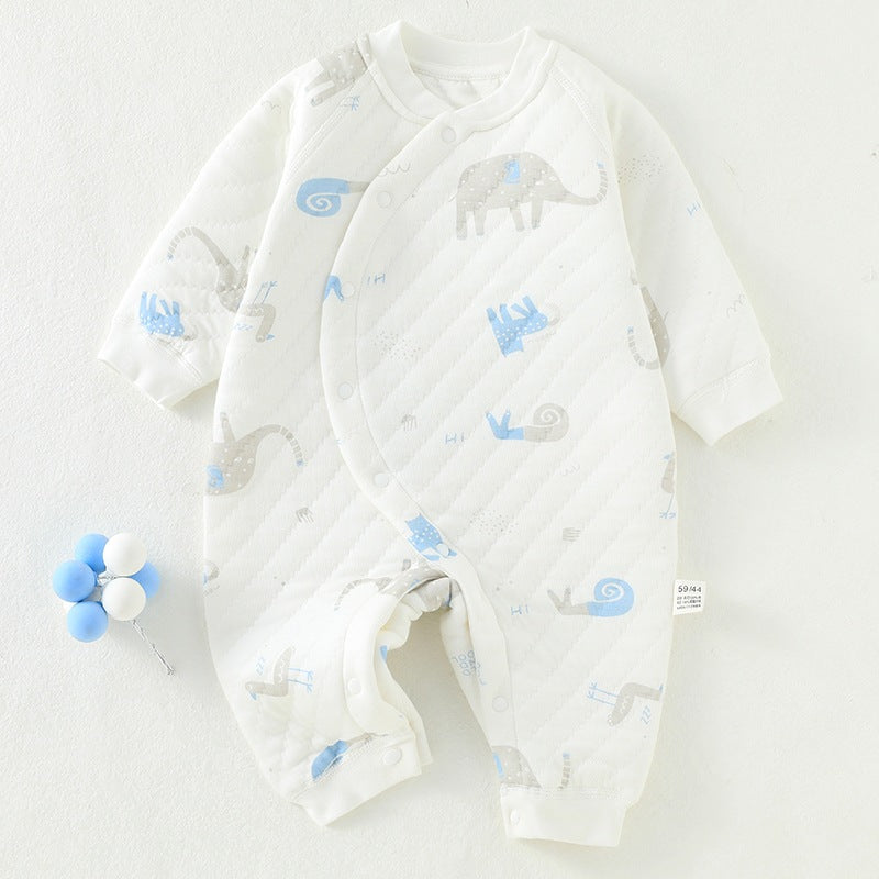 Baby three-layer warm jumpsuit newborn clothes pure cotton A-class baby autumn and winter warm clothes jumpsuit crawling clothes