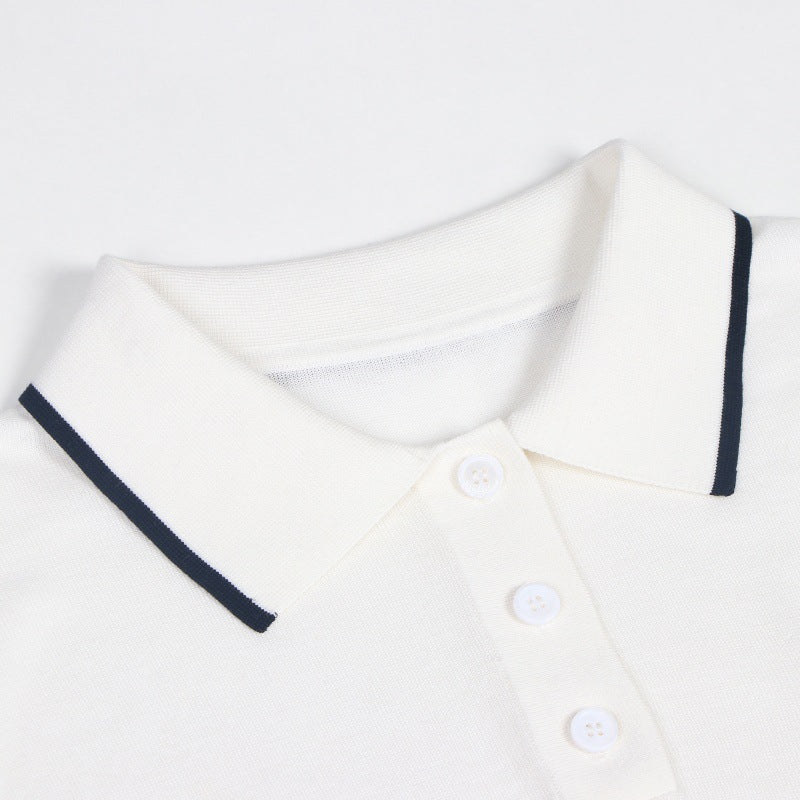 Vintage short-sleeved knit set with white collar and high waist, made from high-quality Tencel fabric