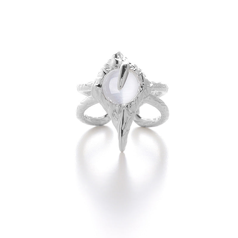 Original niche design irregular protein moonstone ins cold style personality light luxury high-end index finger ring