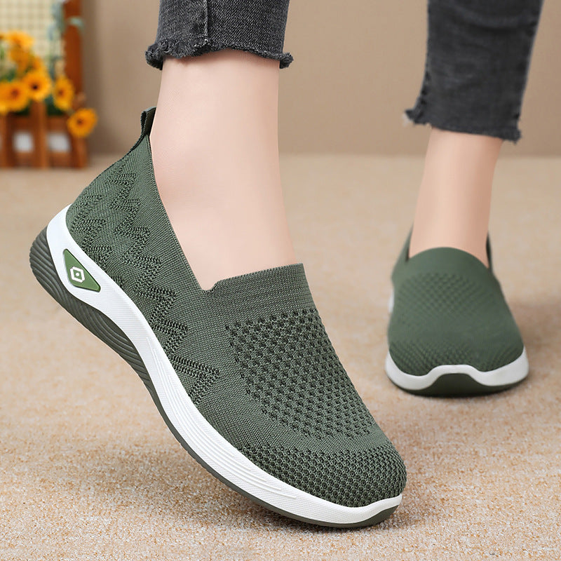 Shoes for women, middle-aged and elderly, breathable and comfortable in autumn, single shoe manufacturer direct sales, soft sole, casual one foot kick, mesh surface, mother's shoes