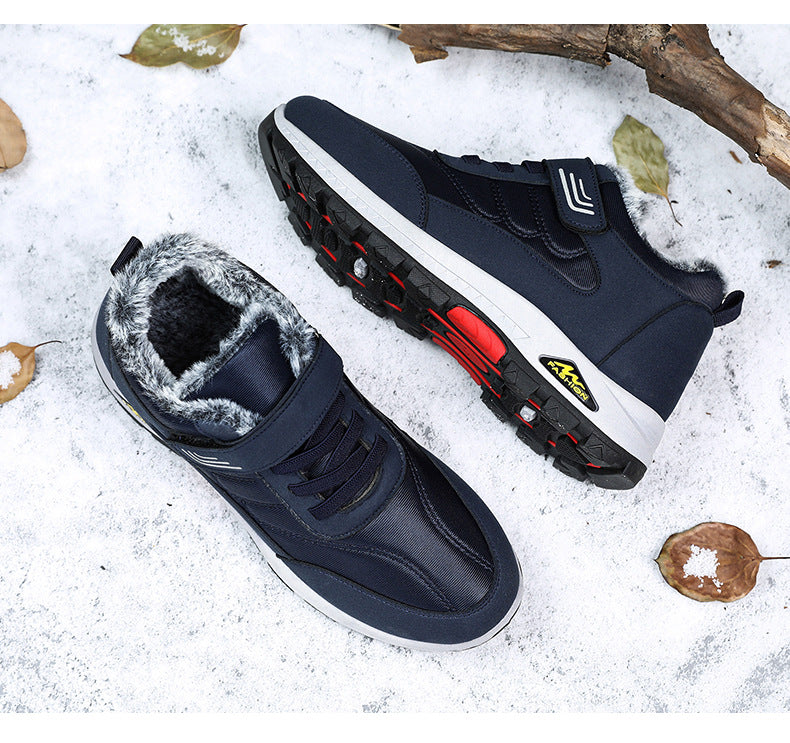 Men's cotton shoes, winter new hiking shoes, warm hiking shoes, hair replacement with thick velvet Velcro snow boots