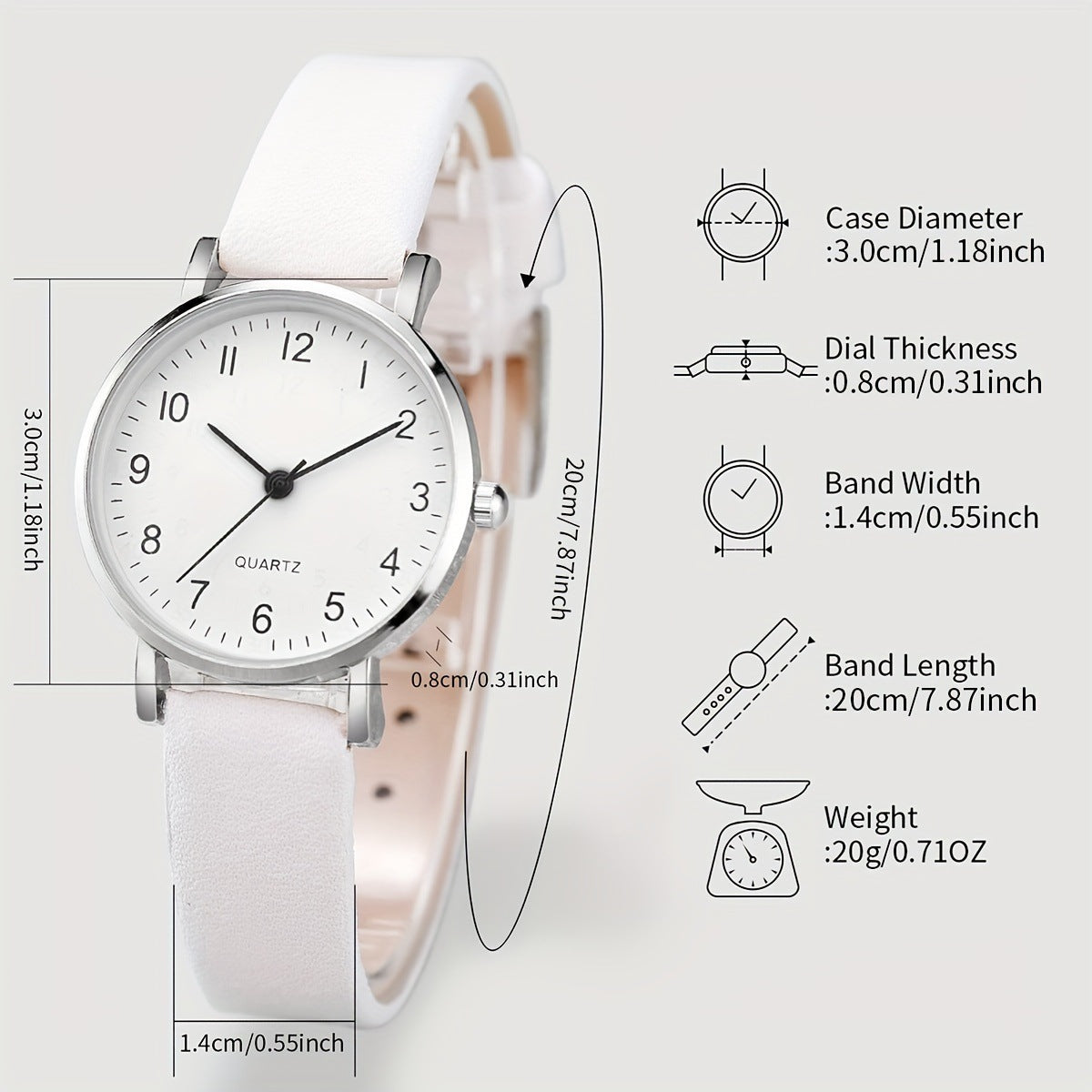 Fashionable women's quartz stone watch, PU belt and jewelry set, alloy case simple watch with large dial