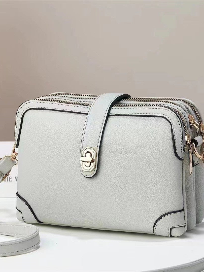 Bag for women 2025 new style fresh solid color large capacity multi pocket Korean version soft leather explosive single shoulder diagonal cross small square bag