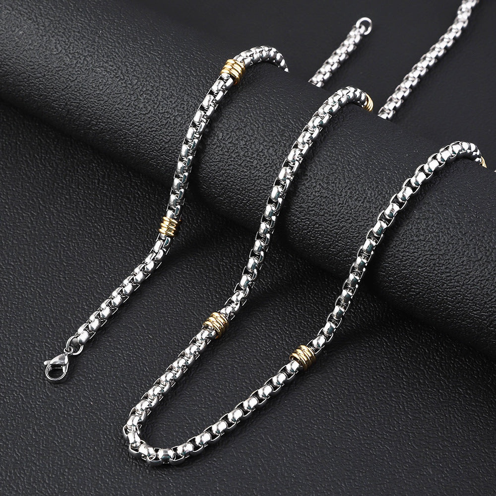 Cross border new product 5mm stainless steel square pearl chain string gold pearl necklace men's versatile titanium steel bracelet spot wholesale