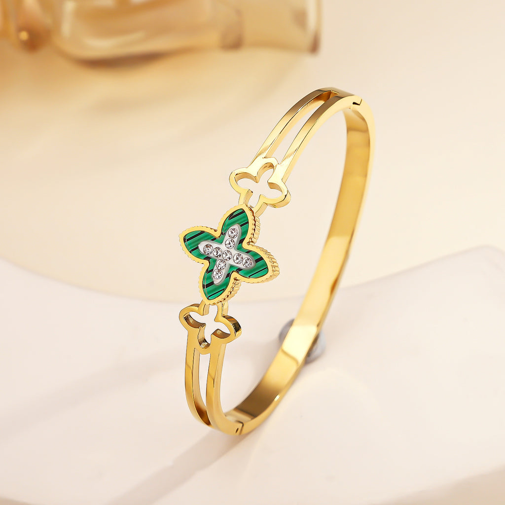 Titanium steel four leaf flower bracelet cross-border hot selling women's diamond inlaid colorful bracelet plated 18K gold fashionable stainless steel bracelet