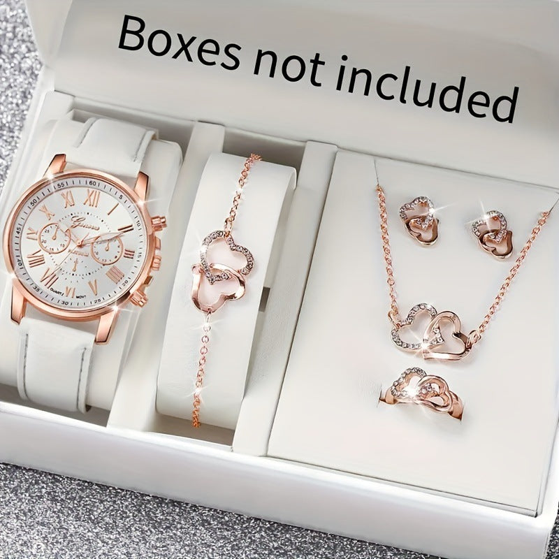 Foreign trade bestseller five piece set women's watch, women's watch three eye set quartz inlaid diamond watch, gift watch, spot wholesale