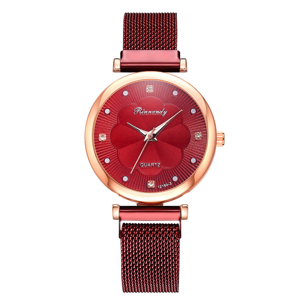 5pcs/set women's fashionable and simple mesh belt magnet quartz watch+bracelet set quartz watch