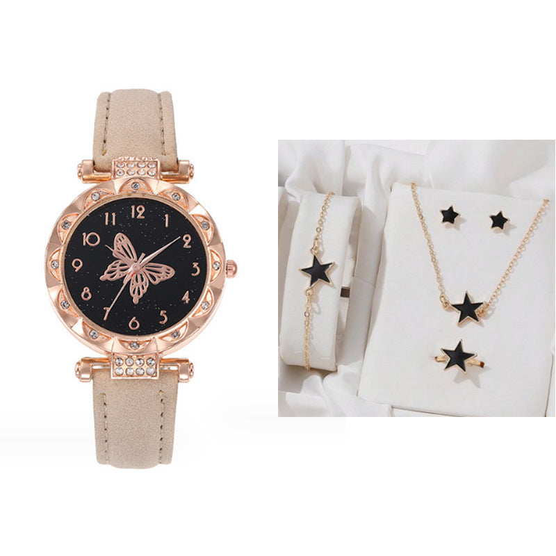 Cross border New Popular Women's Bracelet Watch Fashion Simple Butterfly Five piece Watch Set