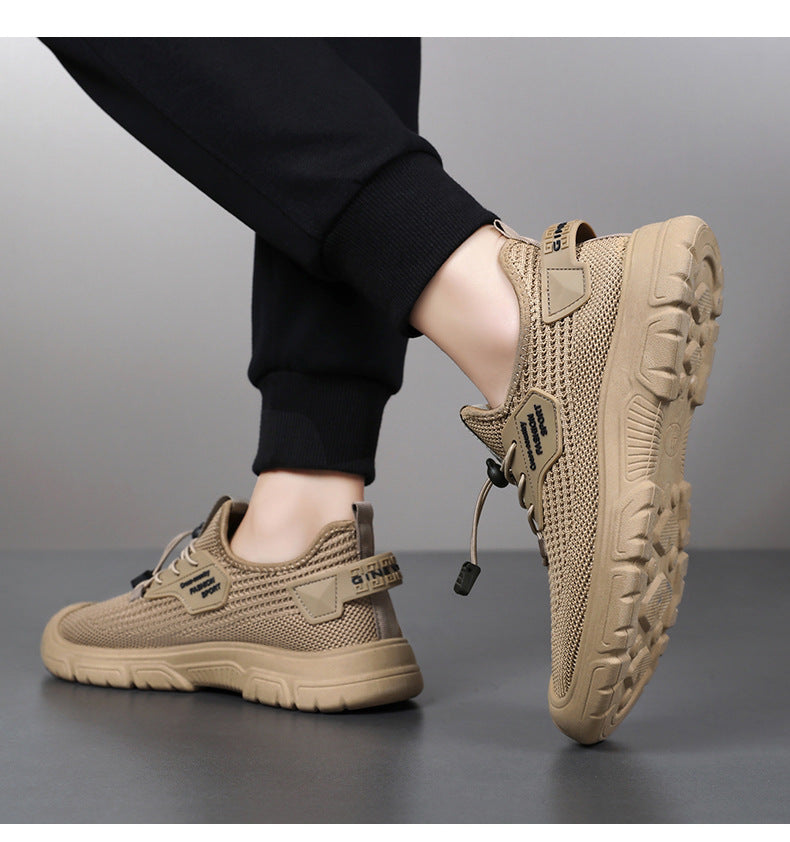 Men's shoes, sports shoes, autumn breathable mesh shoes, odorless feet, fly woven shoes, soft soles, comfortable cross-border plus size running shoes