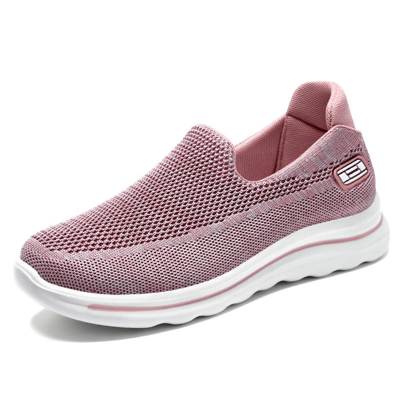 Women's shoes autumn women's middle-aged and elderly mother's shoes flat bottom anti slip soft sole fly woven surface women's shoes, one foot walking elderly shoes
