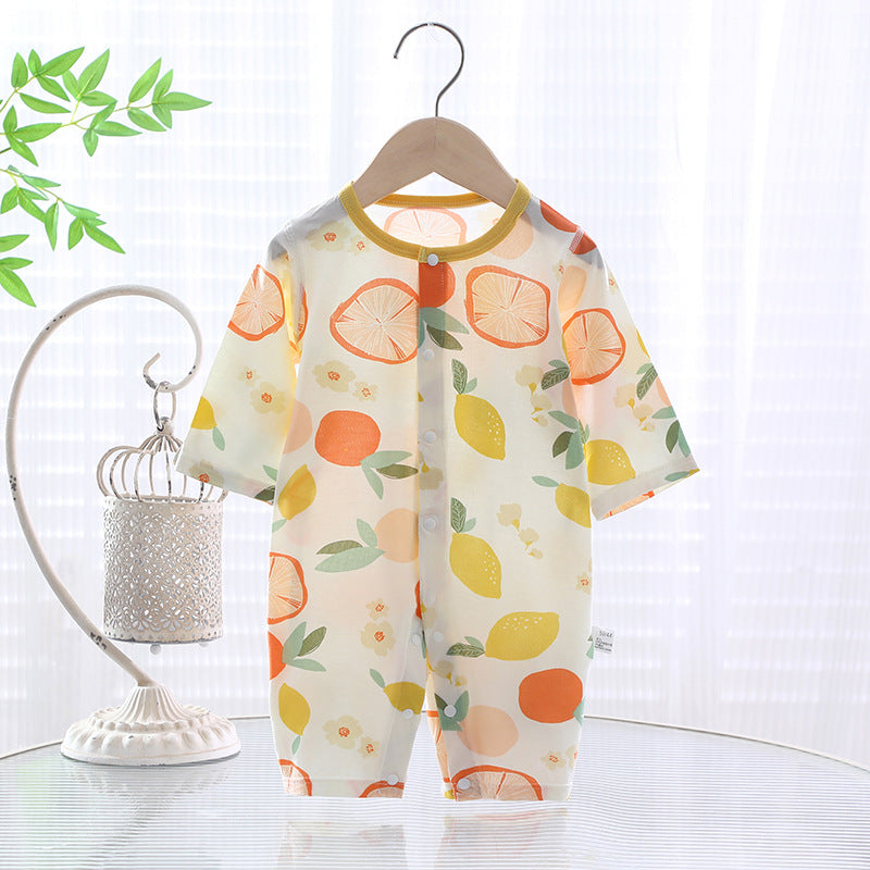Baby jumpsuit summer thin A-level ice Doraemon Yukos Tencel newborn baby crawling suit closed Ha