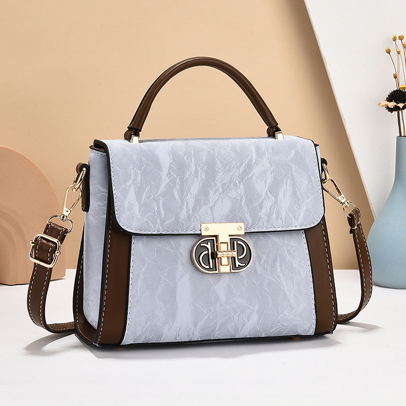 2024 New Korean Fashion Trendy Lock Lock Design, Small Square Bag with High Texture and Color Contrast for Women, One Piece Hair Replacement