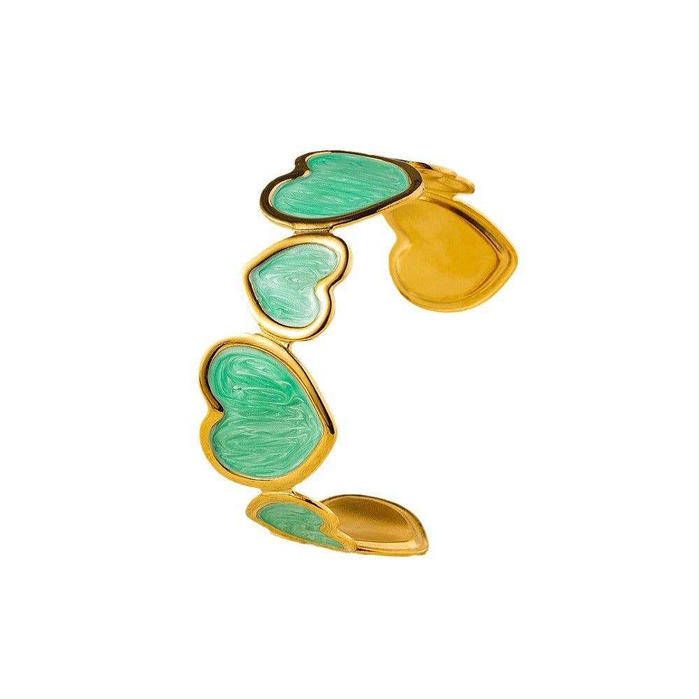 Cross border new stainless steel oil pressure painted open bracelet, exaggerated European and American women's plated 18K gold adjustable bracelet