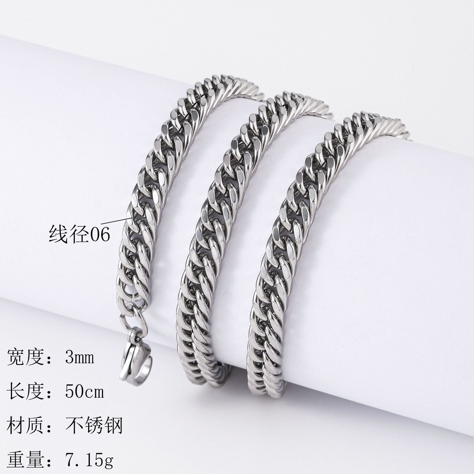Stainless steel double woven four sided ground necklace, cross-border men's hip-hop trend, Cuban necklace, non fading titanium steel bracelet