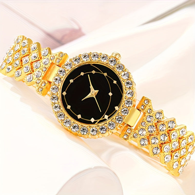 Manufacturer direct sales of new luxury full diamond bracelet watch set for women, exquisite five piece quartz watch set