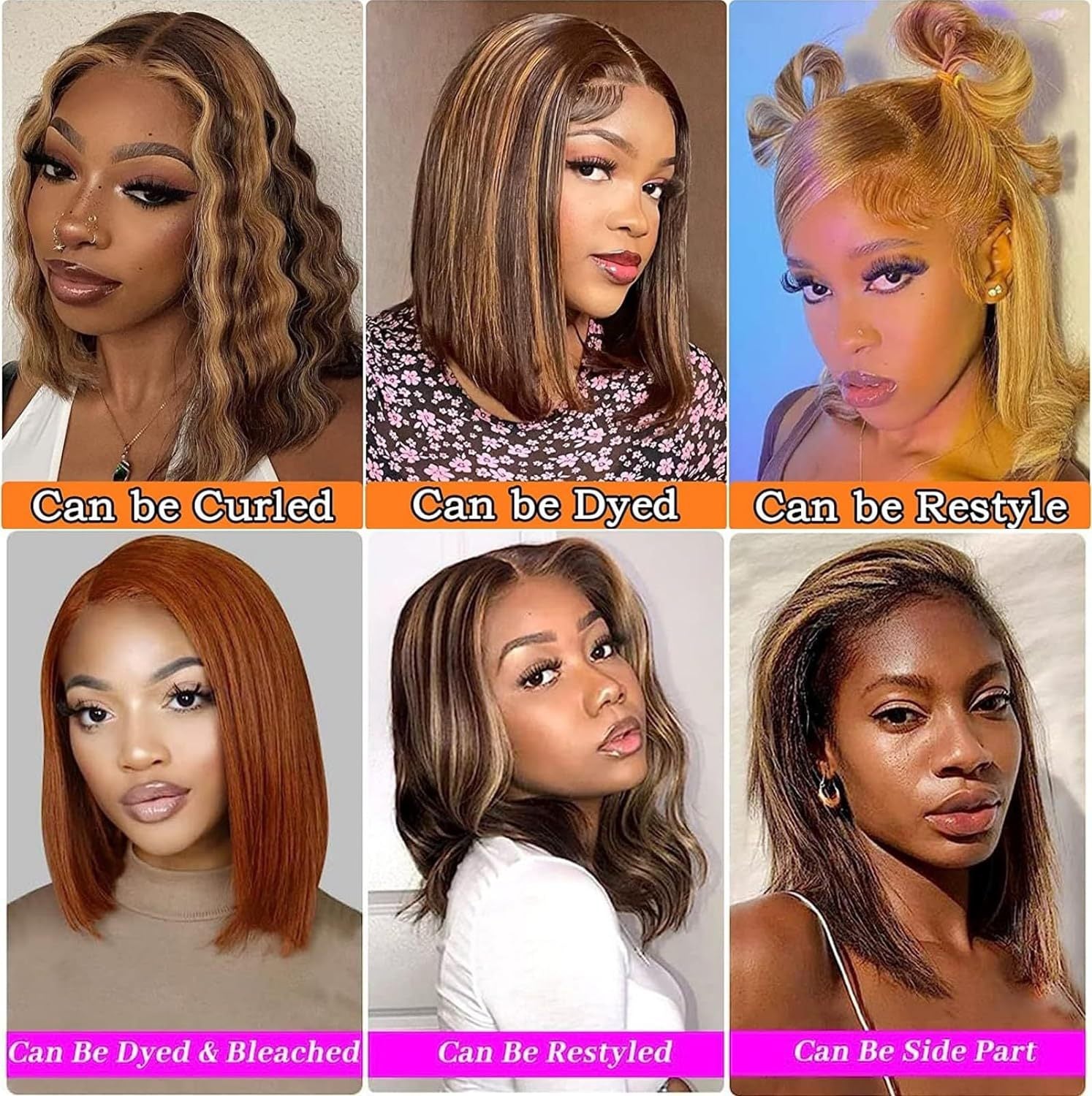 Cross border wig for European and American women, front lace synthetic full head cover, piano color, medium split short straight hair manufacturer wholesale