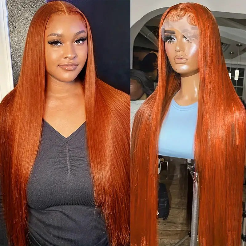 European and American fashion orange long straight hair Amazon Africa hot selling front lace lace lace straight hair wig full head cover
