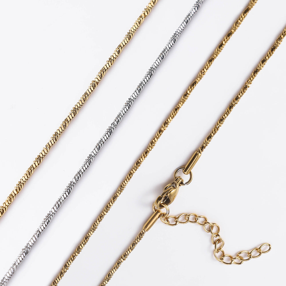 Cross border hot selling stainless steel twisted square snake necklace, titanium steel DIY plain chain plated with 18K furnace gold, non fading necklace