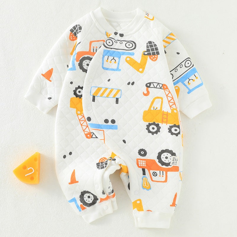Baby three-layer warm jumpsuit newborn clothes pure cotton A-class baby autumn and winter warm clothes jumpsuit crawling clothes