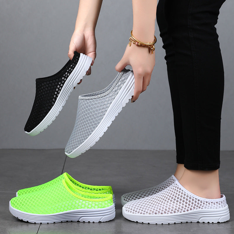 Shoes, women's summer slippers, cross-border plus size breathable mesh shoes, soft soles, one foot casual shoes, factory stock, straight hair