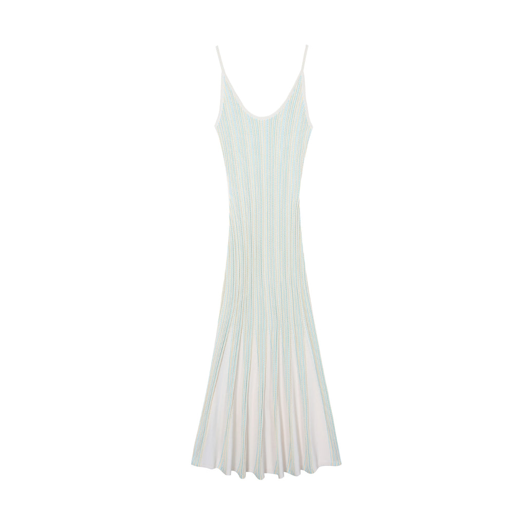 Fitted sleeveless dress with an elegant V-neckline, made from Tencel fabric with high-quality gold and silver stripes