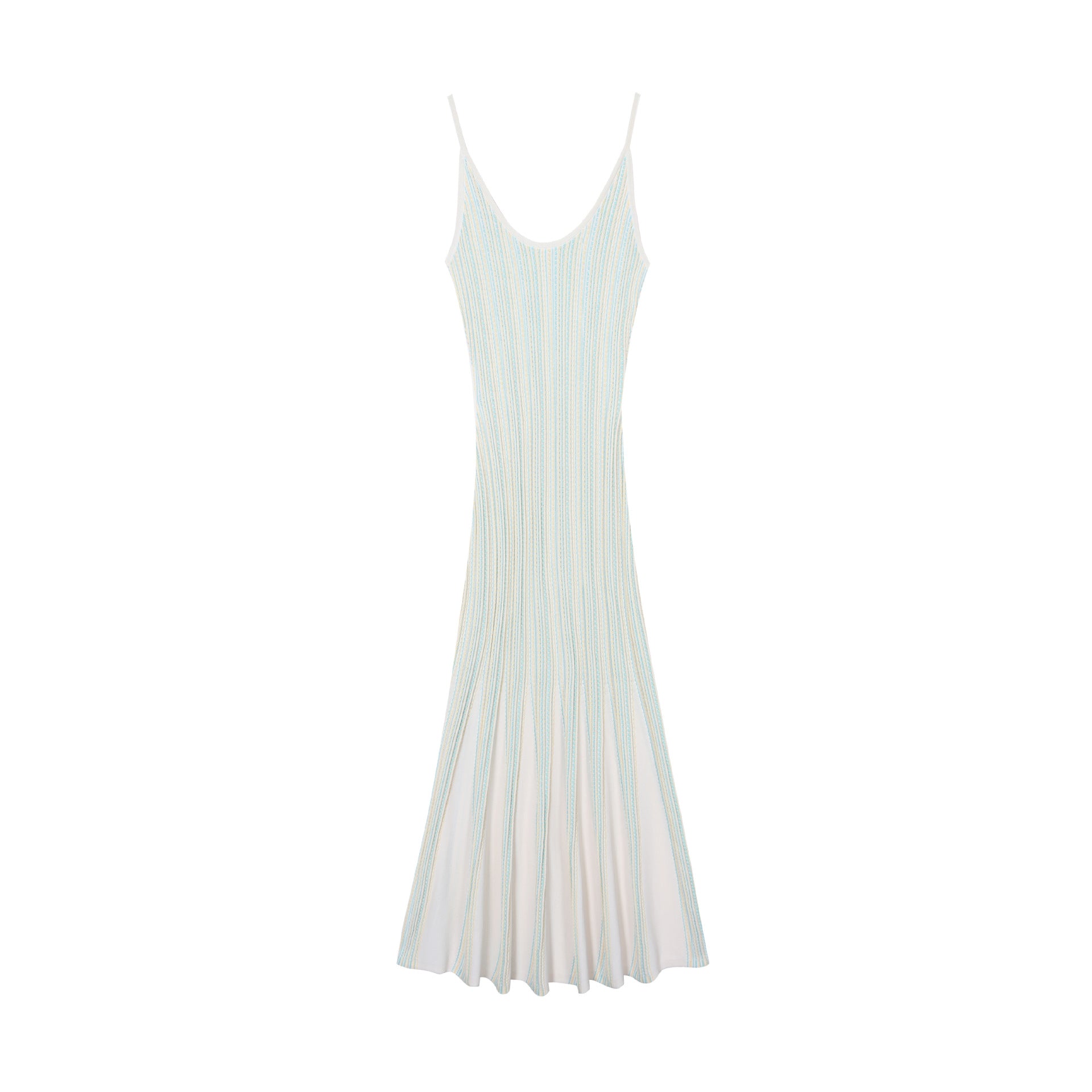 Fitted sleeveless dress with an elegant V-neckline, made from Tencel fabric with high-quality gold and silver stripes