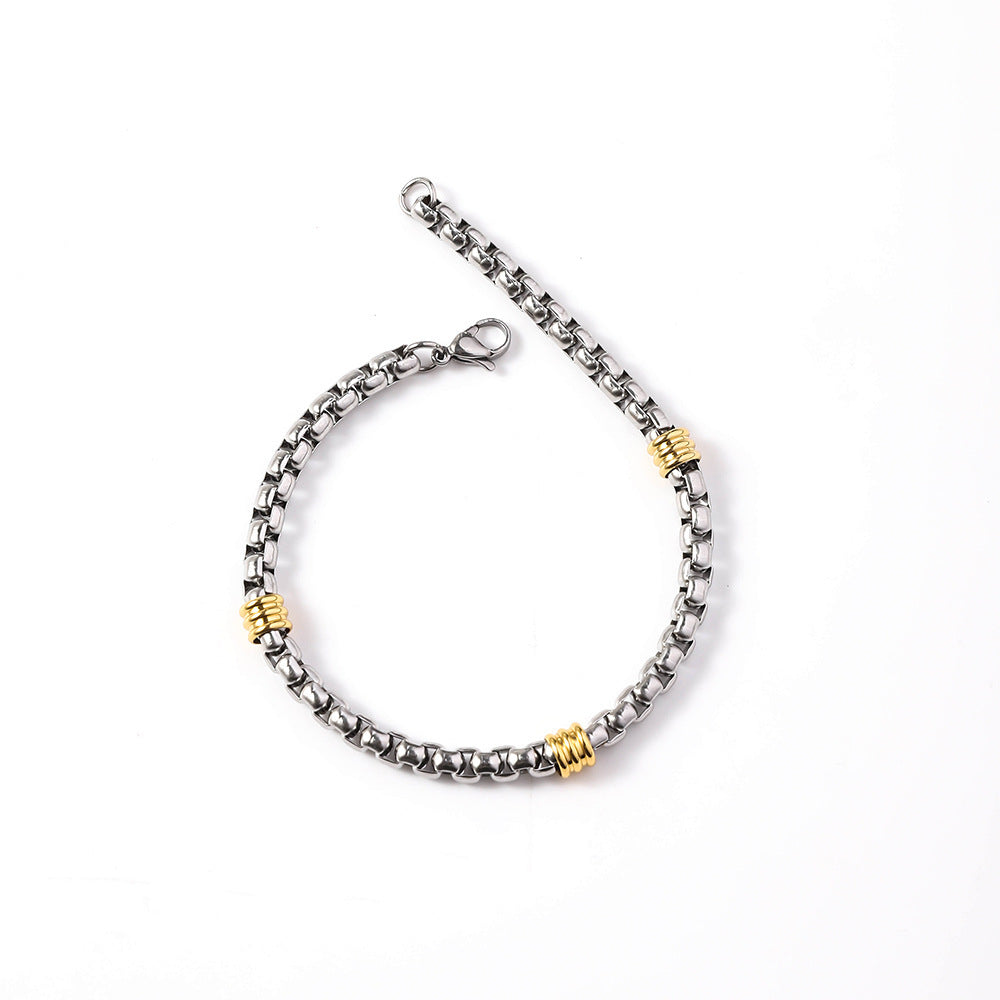 Cross border new product 5mm stainless steel square pearl chain string gold pearl necklace men's versatile titanium steel bracelet spot wholesale