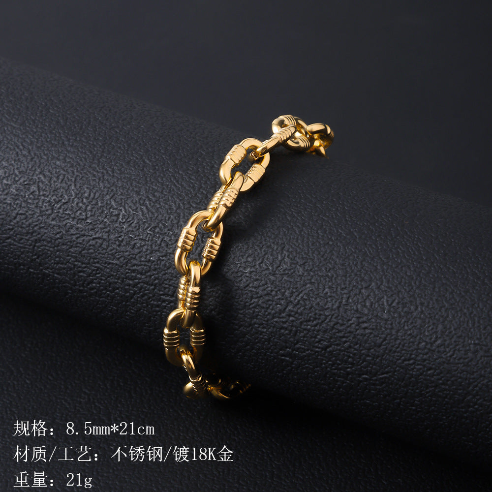 Stainless steel bracelet for women's cross-border fashion in Europe and America, plated with 18K gold, non fading and washable men's titanium steel bracelet