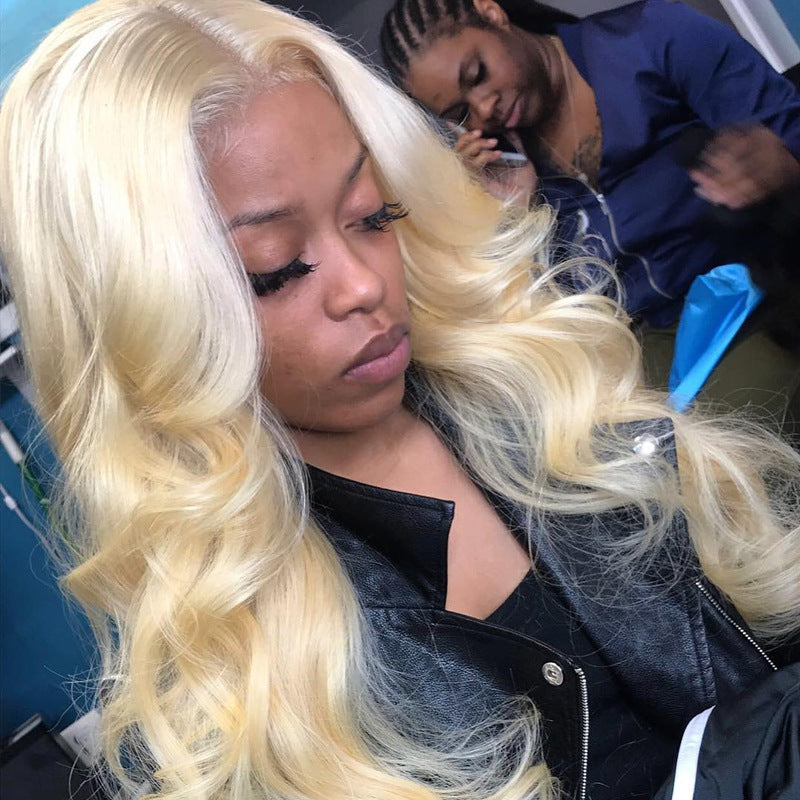 New European and American wig for women with long curly hair, light golden fluffy big wavy hair, foreign trade synthetic hair cover