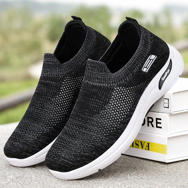 Men's Autumn New Wholesale Casual Shoes Breathable Mesh Shoes Fly Weaving Old Beijing Cloth Shoes Step on Dad's Shoes
