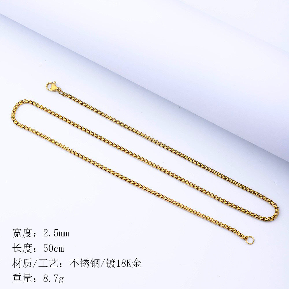 Stainless steel chain square pearl chain men's necklace trendy hip-hop titanium steel jewelry accessories chain cross-border interlocking