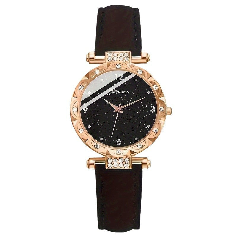 Ladies' watches, fashionable diamond studded starry sky watches, temperament frosted quartz watches, niche light luxury shaking explosive belt set