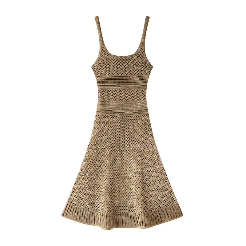 High-quality strapless and sleeveless French elegance knit midi dress