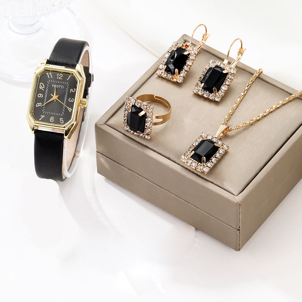 New Square Roman Watch Gemstone Bracelet Set Square Belt Watch+Square Gemstone Bracelet Set