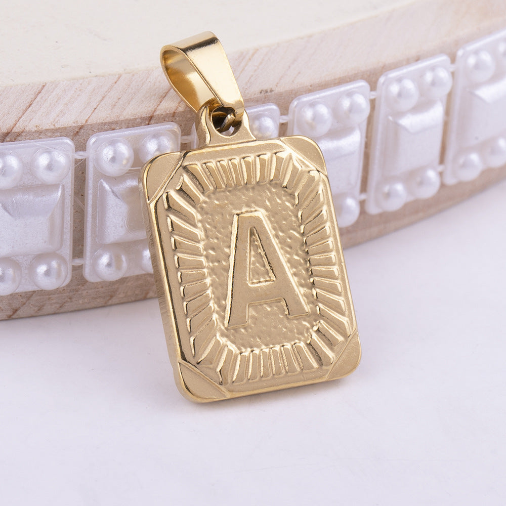 Rectangular 26 letter pendant 18K gold-plated stainless steel letter plate titanium steel jewelry hydraulic accessories