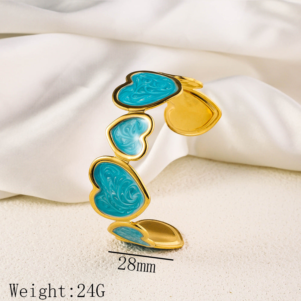 Cross border new stainless steel oil pressure painted open bracelet, exaggerated European and American women's plated 18K gold adjustable bracelet