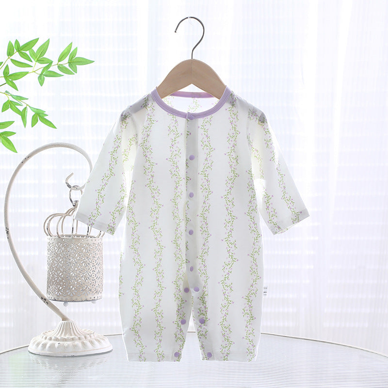 Baby jumpsuit summer thin A-level ice Doraemon Yukos Tencel newborn baby crawling suit closed Ha