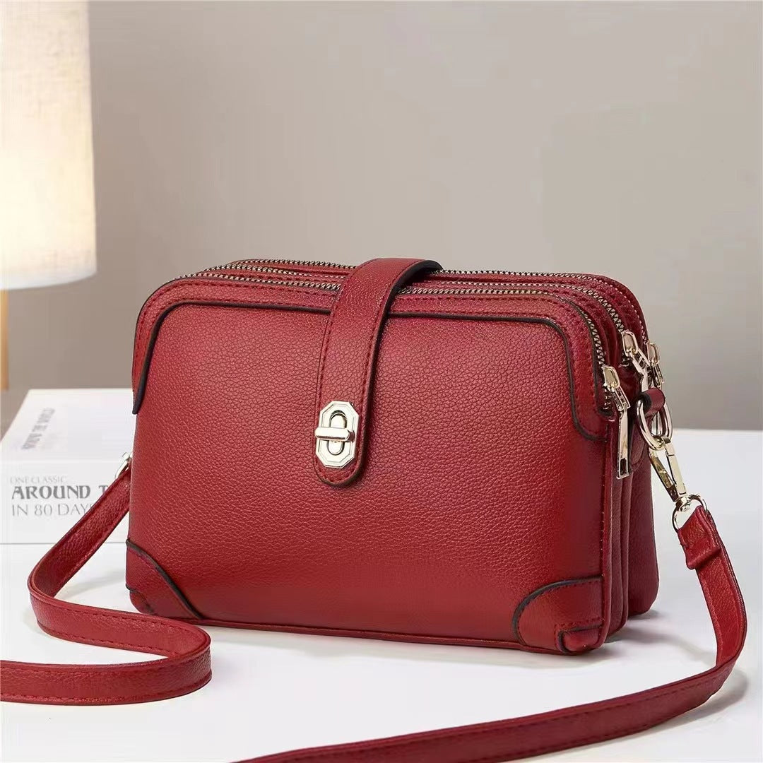 Bag for women 2025 new style fresh solid color large capacity multi pocket Korean version soft leather explosive single shoulder diagonal cross small square bag