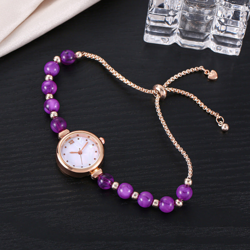 Cross border new pearl bracelet women's quartz watch niche light luxury small dial pull-out adjustable watch hot item