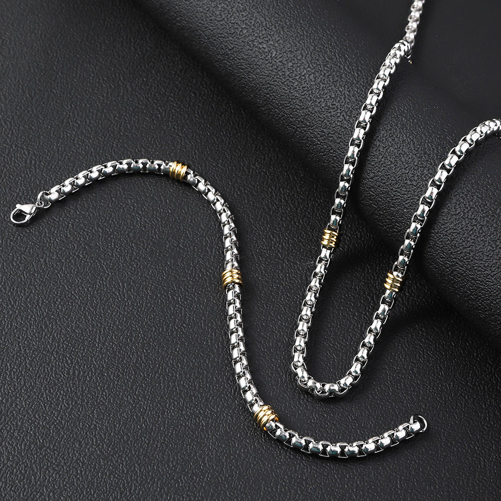 Cross border new product 5mm stainless steel square pearl chain string gold pearl necklace men's versatile titanium steel bracelet spot wholesale